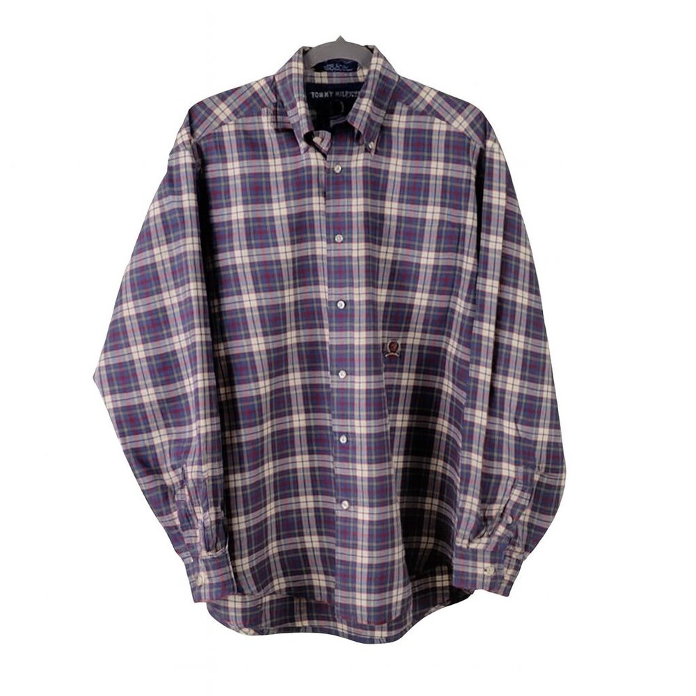 TOMMY HILFIGER MEN'S  plaid button down casual shirts blue Size Small